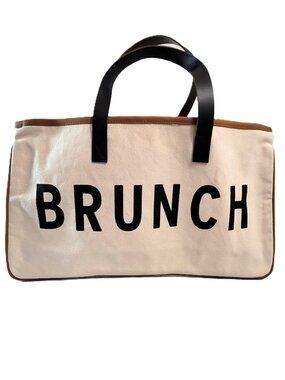 Santa Barbara Design Studio BRUNCH Canvas Tote Bag Leather Handles Large EUC